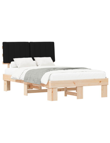 Letto con Testiera Rivestita Nero 120 x 190 cm Pino massello