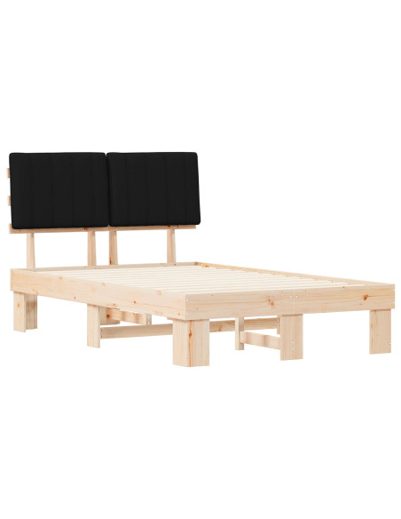 Letto con Testiera Rivestita Nero 120 x 190 cm Pino massello