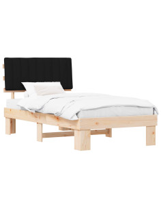 Letto con Testiera Rivestita Nero 100 x 200 cm Pino massello 2