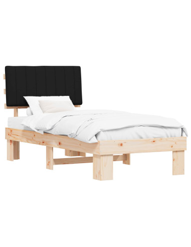 Letto con Testiera Rivestita Nero 90 x 200 cm Pino massello