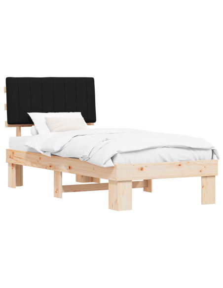 Letto con Testiera Rivestita Nero 90 x 200 cm Pino massello