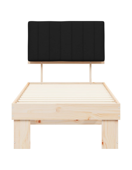 Letto con Testiera Rivestita Nero 80 x 200 cm Pino massello