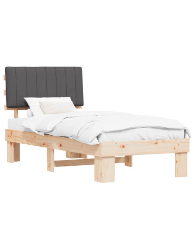 Letto con Testiera Rivestita Grigio scuro 90 x 190 cm
