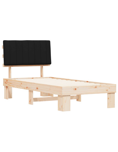 Letto con Testiera Rivestita Nero 90 x 190 cm Pino massello