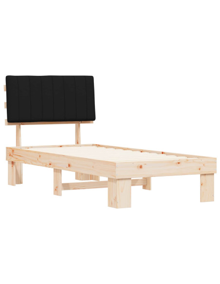 Letto con Testiera Rivestita Nero 90 x 190 cm Pino massello
