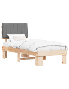 Letto con Testiera Rivestita Grigio chiaro 75 x 190 cm 2