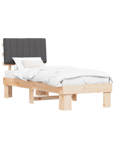 Letto con Testiera Rivestita Grigio scuro 75 x 190 cm