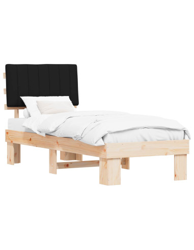 Letto con Testiera Rivestita Nero 75 x 190 cm Pino massello