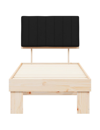 Letto con Testiera Rivestita Nero 75 x 190 cm Pino massello