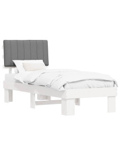 Letto con Testiera Rivestita Grigio chiaro 75 x 190 cm 2