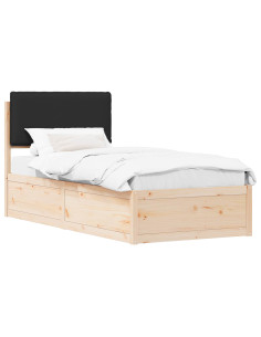 Letto con Testiera Rivestita Nero 100 x 200 cm Pino massello 2