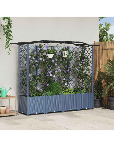 Letto Rialzato con Griglia e Tetto Grigio 204 x 40 x 141 cm PP