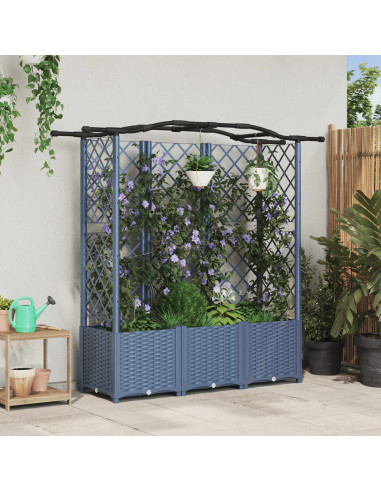 Letto Rialzato con Griglia e Tetto Grigio 163 x 40 x 141 cm PP