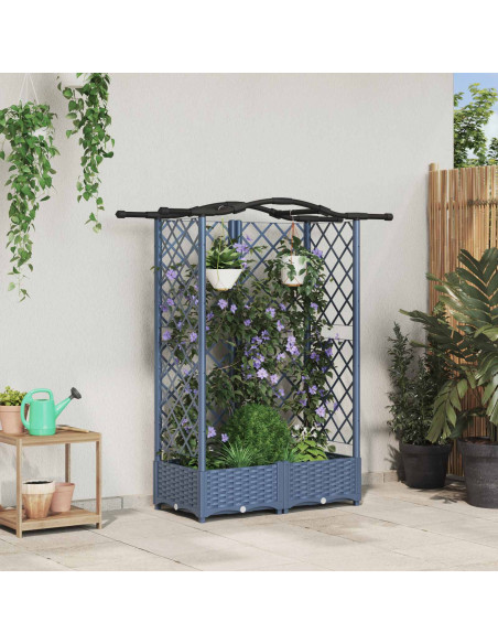 Letto Rialzato con Griglia e Tetto Grigio 124 x 40 x 126 cm PP