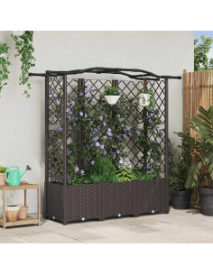 Letto Rialzato con Griglia e Tetto Marrone 163 x 40 x 141 cm PP