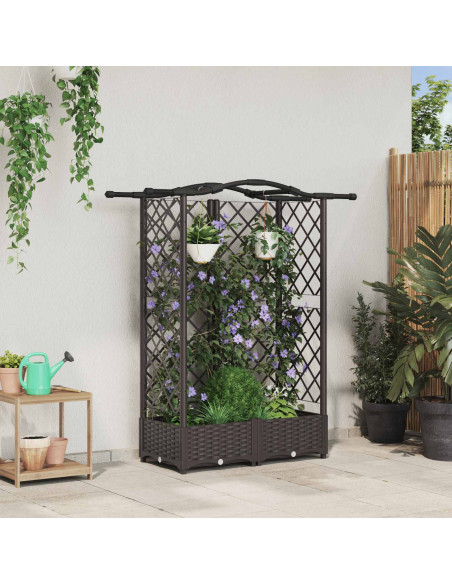 Letto Rialzato con Griglia e Tetto Marrone 124 x 40 x 126 cm PP