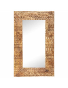 Specchio Intagliato a Mano Bianco 80x50x2,5cm in Legno di Mango