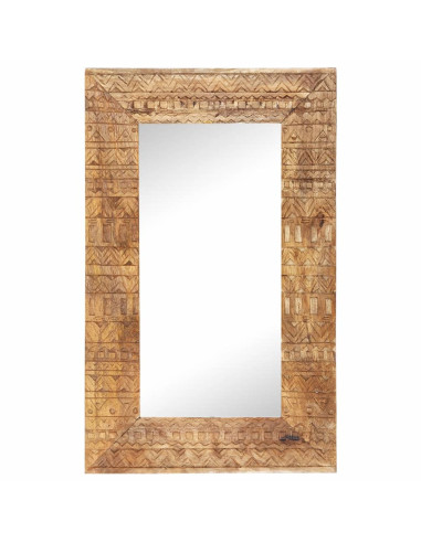 Specchio Intagliato a Mano Bianco 80x50x2,5cm in Legno di Mango