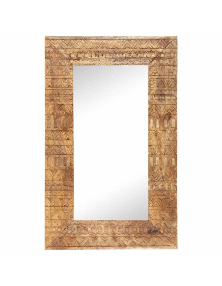 Specchio Intagliato a Mano Bianco 80x50x2,5cm in Legno di Mango