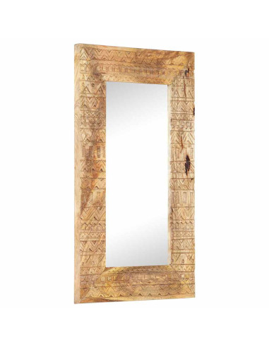 Specchio Intagliato a Mano Bianco 80x50x2,5cm in Legno di Mango