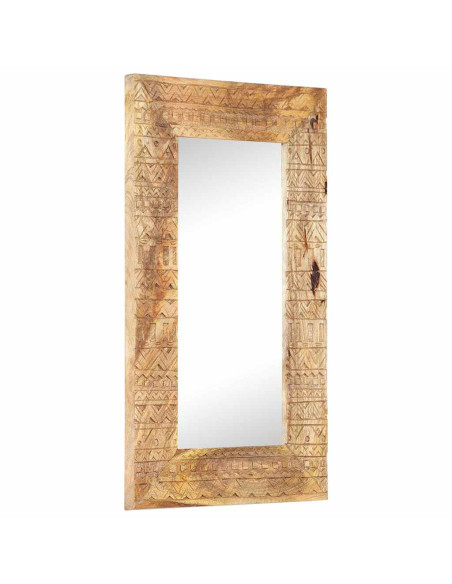 Specchio Intagliato a Mano Bianco 80x50x2,5cm in Legno di Mango