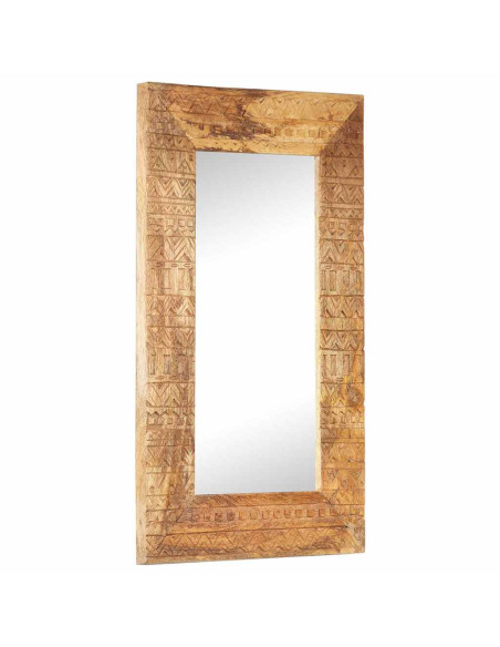 Specchio Intagliato a Mano Bianco 80x50x2,5cm in Legno di Mango
