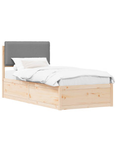 Letto con Testiera Rivestita Grigio chiaro 75 x 190 cm 2