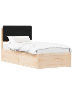 Letto con Testiera Rivestita Nero 80 x 200 cm Pino massello 2