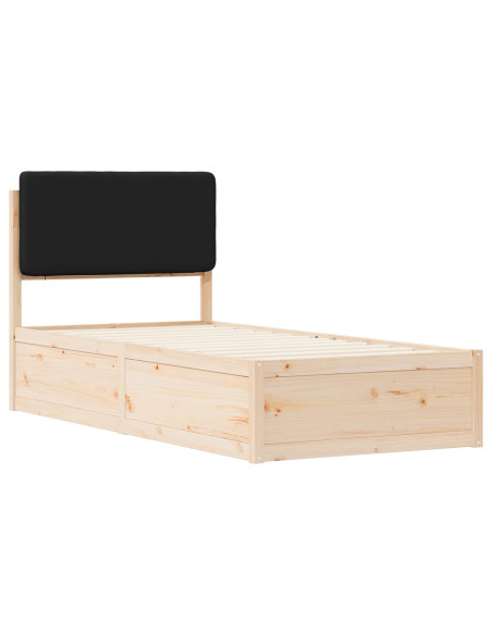 Letto con Testiera Rivestita Nero 80 x 200 cm Pino massello