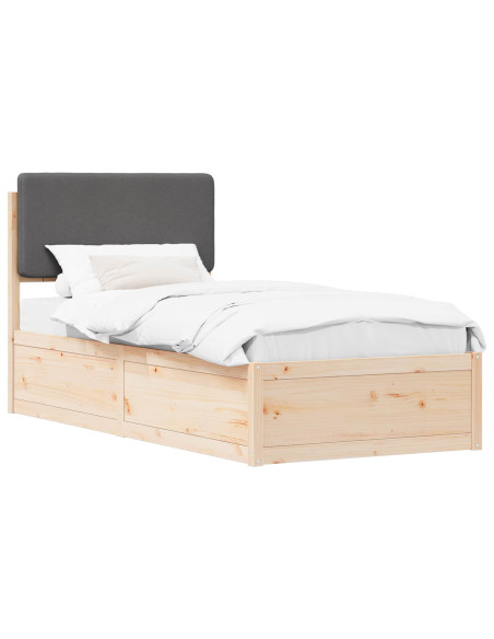 Letto con Testiera Rivestita Grigio scuro 90 x 190 cm