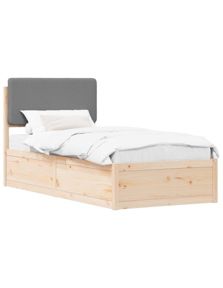 Letto con Testiera Rivestita Grigio chiaro 75 x 190 cm
