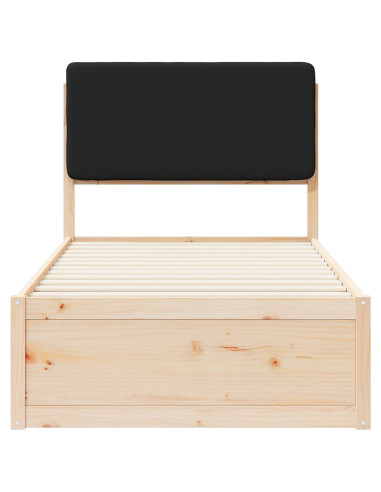 Letto con Testiera Rivestita Nero 75 x 190 cm Pino massello
