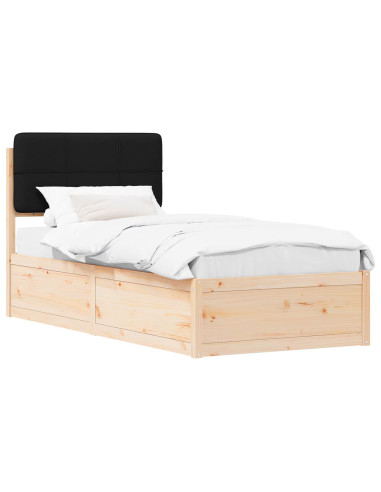 Letto con Testiera Rivestita Nero 100 x 200 cm Pino massello