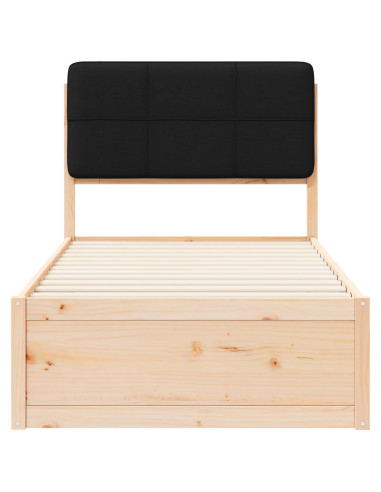 Letto con Testiera Rivestita Nero 100 x 200 cm Pino massello