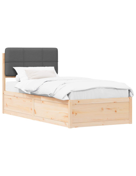 Letto con Testiera Rivestita Grigio scuro 90 x 190 cm