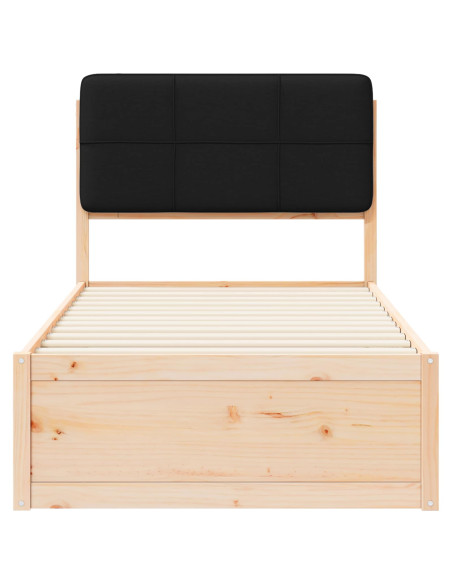 Letto con Testiera Rivestita Nero 90 x 190 cm Pino massello