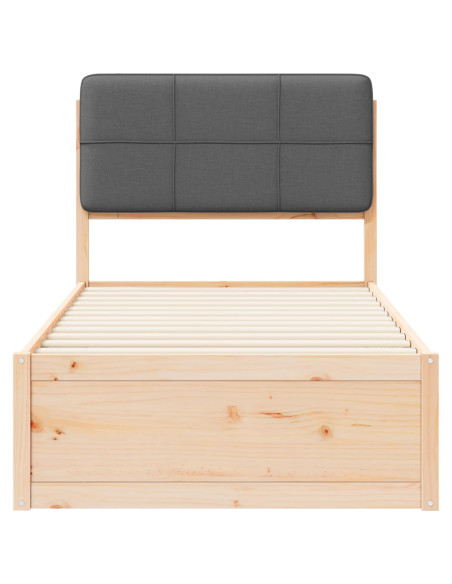 Letto con Testiera Rivestita Grigio scuro 75 x 190 cm