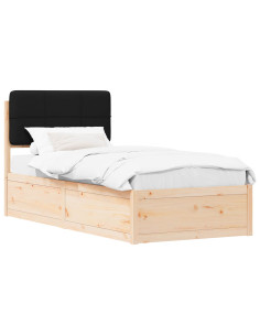 Letto con Testiera Rivestita Nero 75 x 190 cm Pino massello 2