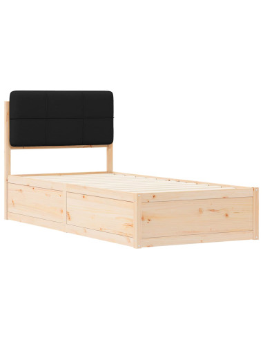 Letto con Testiera Rivestita Nero 75 x 190 cm Pino massello