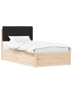 Letto con Testiera Rivestita Nero 100 x 200 cm Pino massello 2