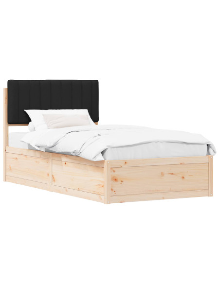 Letto con Testiera Rivestita Nero 100 x 200 cm Pino massello