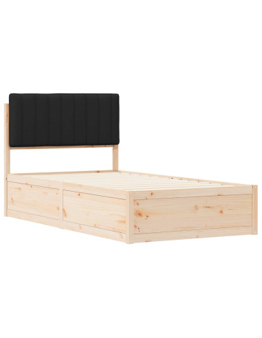 Letto con Testiera Rivestita Nero 100 x 200 cm Pino massello