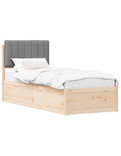 Letto con Testiera Rivestita Grigio chiaro 75 x 190 cm 2