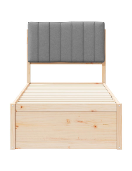 Letto con Testiera Rivestita Grigio chiaro 75 x 190 cm