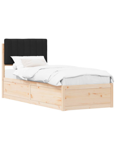 Letto con Testiera Rivestita Nero 75 x 190 cm Pino massello