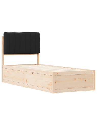 Letto con Testiera Rivestita Nero 75 x 190 cm Pino massello