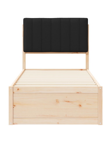 Letto con Testiera Rivestita Nero 75 x 190 cm Pino massello