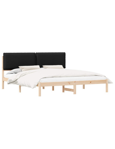 Letto con Testiera Rivestita Nero 180 x 200 cm Pino massello