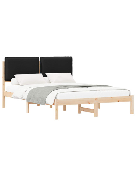 Letto con Testiera Rivestita Nero 160 x 200 cm Pino massello