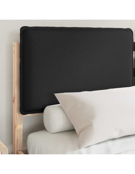 Letto con Testiera Rivestita Nero 140 x 190 cm Pino massello
